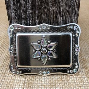 Belt buckle silver with iridescent rhinestones